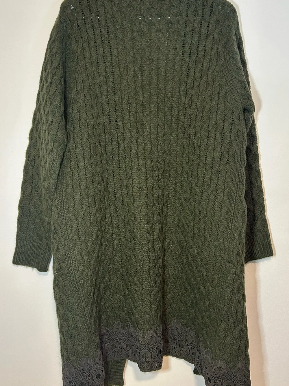 POL Olive Green Cable Knit Long Cardigan
